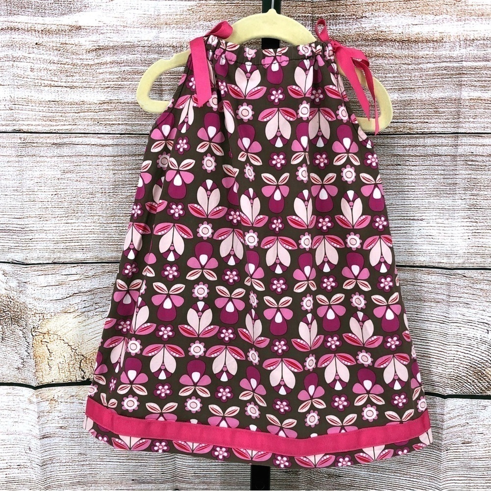 Hanna Andersson Brown Pink Floral Print Pillowcase Sleeveless Dress Size 4 (100)
